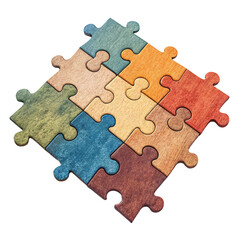 Puzzle pieces connected isolated on transparent background