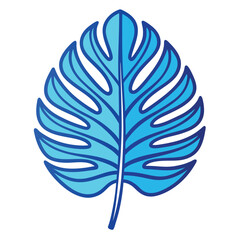 Blue Line Art Of Tropical Jungle Leaf Illustration (1)