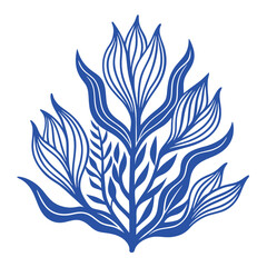 Blue Line Art Of Tropical Seaweed Plant On White B (1)