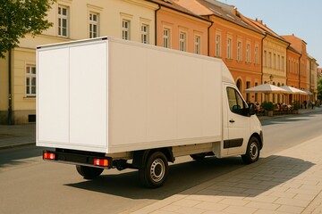 Naklejka premium White delivery trucks and trailers - blank mockups for advertising and branding9