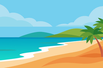 Obraz premium Stunning Tropical Ocean View with Pristine Sandy Shoreline Vector Illustration Background
