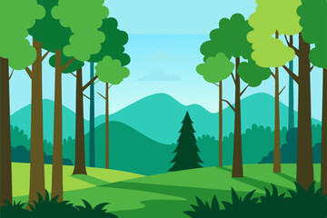 Obraz premium Beautiful Scenic Forest Wallpaper Background Bathed in Bright Daylight Vector Illustration Background