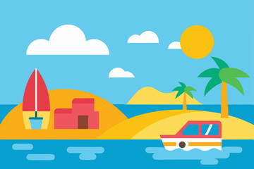 Obraz premium Enjoyable Summer Vacation by the Beautiful Seaside Illustration Vector Illustration Background