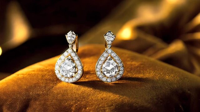 Luxurious Gold Earrings with Pear-Cut Diamonds and Halo