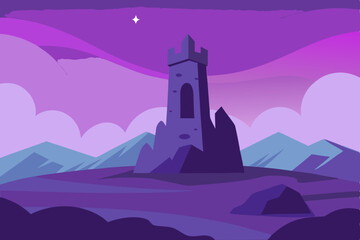 Mysterious Ancient Stone Tower Standing in Dreamlike Landscape Ultra HD Vector Illustration Background