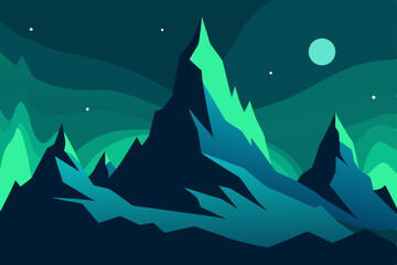 Mystical Aurora Borealis Dancing Over Fantasy Mountain Peaks Ultra HD Vector Illustration Background