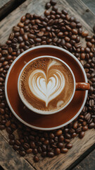 Latte Barista with roasted coffee beans, perfect for morning cafe or breakfast