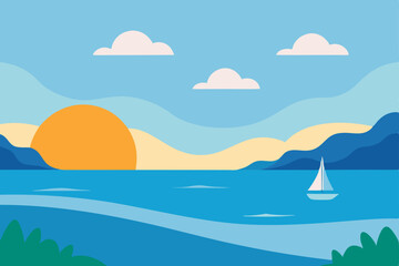 Creative Artistic Sea View Seascape Wallpaper in Watercolor Style Vector Illustration Background