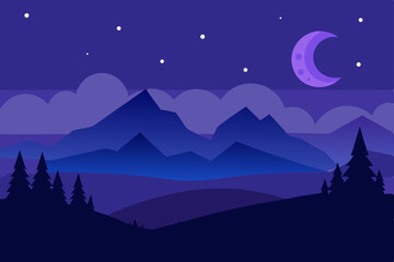 Serene Twilight Night Landscape Scene with Soft Lighting Background Vector Illustration Background