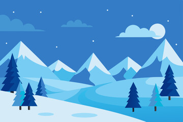 Serene Winter Wonderland Landscape Scene in Stunning 4K Vector Illustration Background