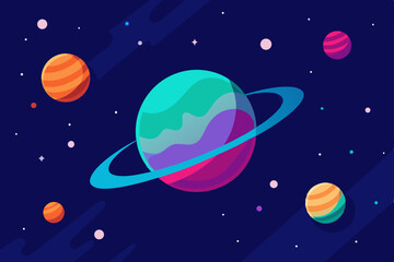 Naklejka premium Breathtaking Celestial Realm with Planets and Distant Stars in 4K Vector Illustration Background