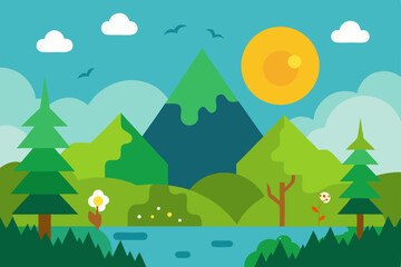 Fototapeta premium Refreshing Nature Vibes Landscape Wallpaper for Desktop Vector Illustration Background