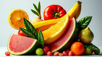 Naklejka premium surreal fruit collage with dreamlike quality