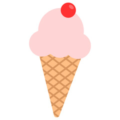 Cherry Ice Cream Cone Vector Illustration