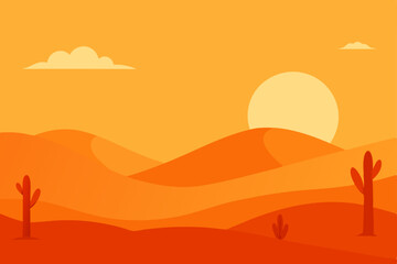 Intense Summer Heatwave in a Hot Desert Landscape Scene Vector Illustration Background