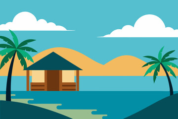 Obraz premium Stunning Ocean View from Luxurious Tropical Island Resort Vector Illustration Background