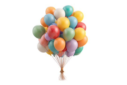 PNG Vibrant cluster of multicolored party balloons tied with strings