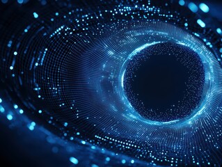 Abstract Digital Wave of Glowing Particles and Light Creating a Tunnel Effect in Dark Background
