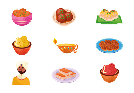 India Traditional Food Illustration Set