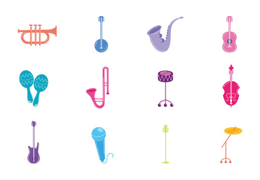 Colorful Jazz Music Instrument Musical Performance Design Set