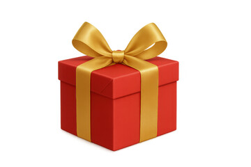 Fototapeta premium Realistic red gift box with golden ribbon and bow on transparent background, perfect for celebrations and special occasions
