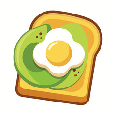 Flat Illustration Of Toast With Avocado And Fried
