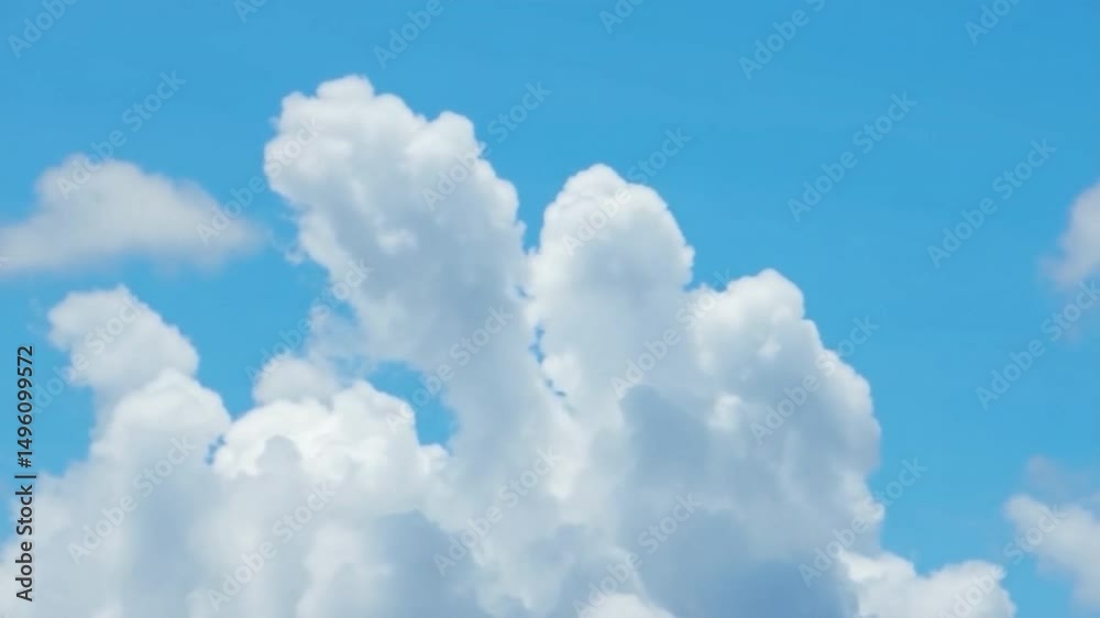 Poster heavenly ascent: capture the serenity of a sunlit sky adorned with billowy clouds, evoking a sense o