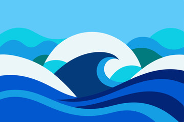 Fototapeta premium Creative Artistic Waves Crashing on Shore with Vast Ocean Horizon Ultra HD Vector Illustration Background