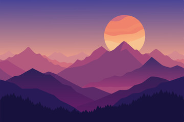 Ethereal Dawn Light Breaking Over Misty Mountain Peaks Ultra HD Vector Illustration Background