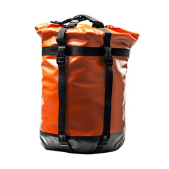 Large Orange Waterproof Backpack with Black Straps Isolated on Transparent Background