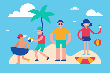 Fototapeta premium Happy People Enjoying Their Summer Holiday at the Beach Illustration Vector Illustration Background