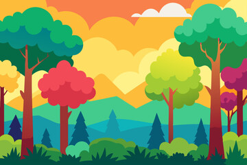 Obraz premium Colorful Vibrant Watercolor Painted Forest Background Vector Illustration Background