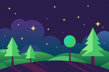 Fototapeta premium Glowing Starscape Night Sky with Silhouetted Trees 4K Vector Illustration Background
