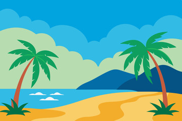 Obraz premium Artistic Hand Drawn Tropical Shore Beach Wallpaper Vector Illustration Background