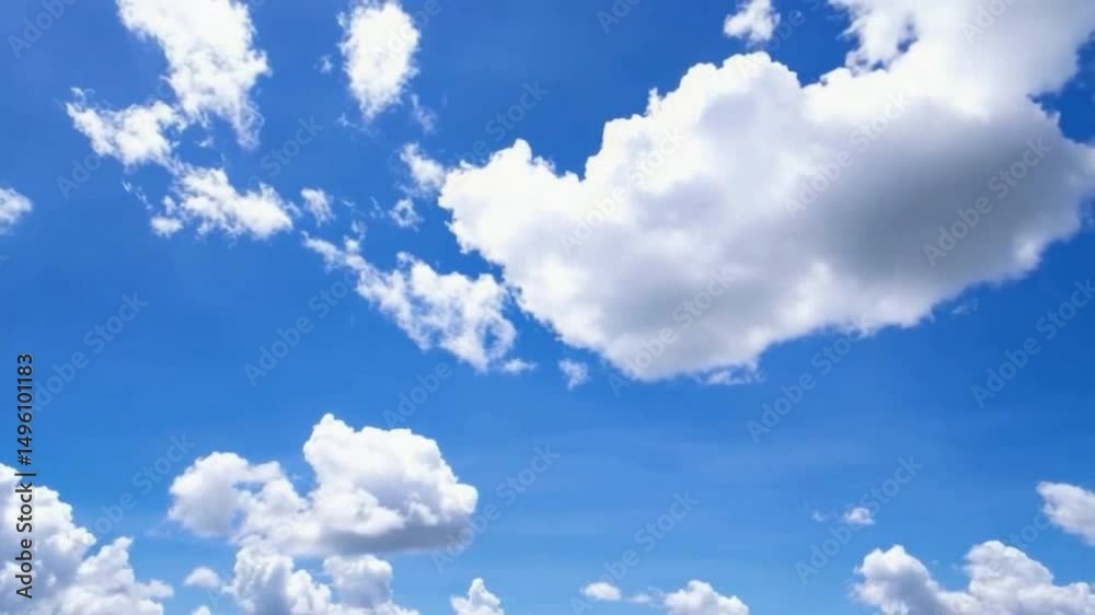 Poster Cloudscape Serenity: Capture the expansive sky, a canvas of vivid blues and gentle clouds, evoking tranquility and open space.