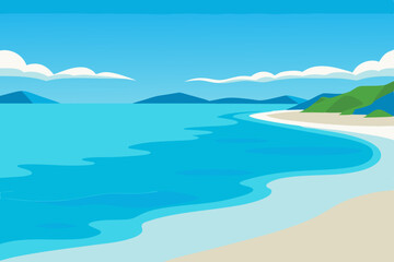 Idyllic Crystal Clear Waters and White Sand Beach View in 4K Vector Illustration Background