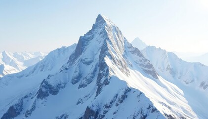 Obraz premium Snow-covered mountain peak against pristine white sky, clear, sky, adventure