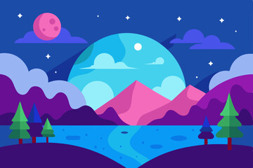 Calming Dreamy Nature Landscape Vibes for Mobile Phone Background Vector Illustration Background