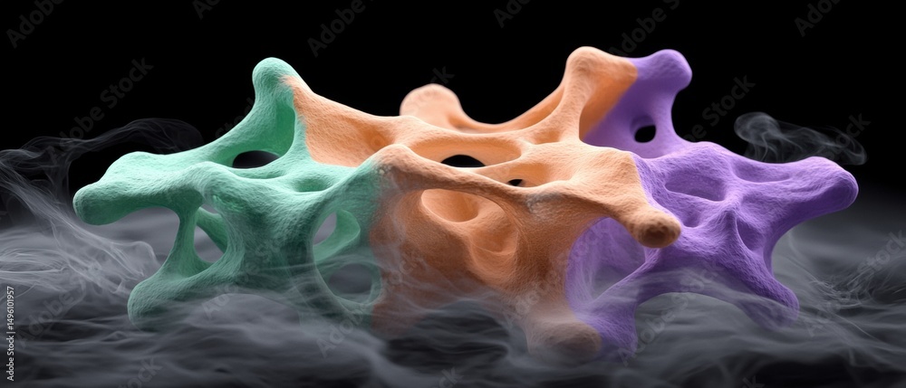 Fototapete abstract art: a 3d rendering of a complex, organic structure composed of interconnected spheres in v