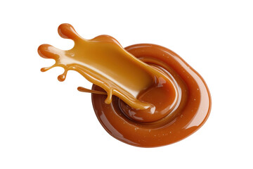 PNG Caramel splash: fluid dynamics illustration of rich syrup motion against black background