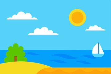 Tranquil Peaceful Summer Day with Clear Blue Sky Horizon Vector Illustration Background