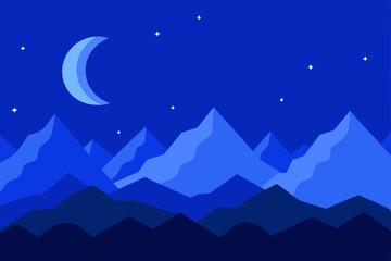 Fototapeta premium Serene Blue Night Sky Filled with Stars Over Majestic Mountains Wallpaper Vector Illustration Background