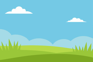Obraz premium Expansive Open Sky Above a Green Grassy Summer Field Vector Illustration Background