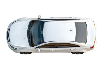 PNG Top view of white sedan car with sunroof and dark tinted windows