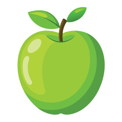 Green Apple  Whole Fruit  Vector Flat Style  Whit