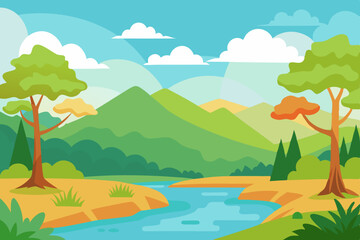 Fototapeta premium Artistic Watercolor Nature Scene Scenic Wallpaper Vector illustration Background