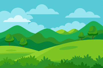 Obraz premium Serene Tranquil Green Meadow Nature Landscape Background Vector Illustration Background