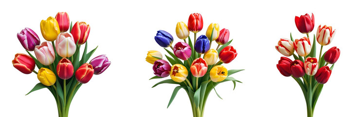 Obraz premium Collection of various tulip bouquets isolated on transparent background