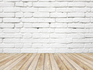 white brick wall and wood floor.