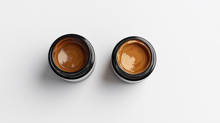 Two open jars of light brown cream